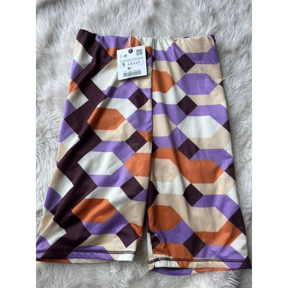 zara bike shorts small athletic Print Bold Bright Stretch multicolor geo print